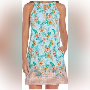 Cabana Life Floral Print Shift Dress - Green and Orange